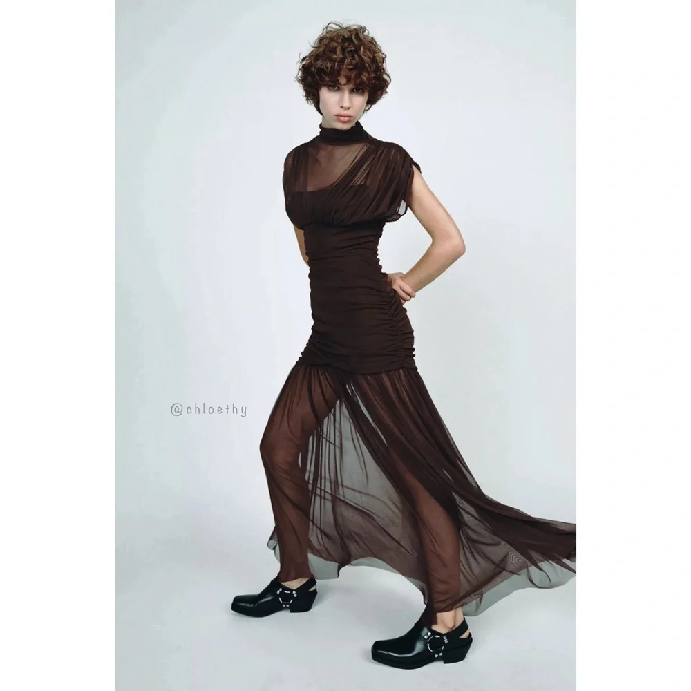 Zara Asymmetrical Brown Dress - Picture 2 of 10